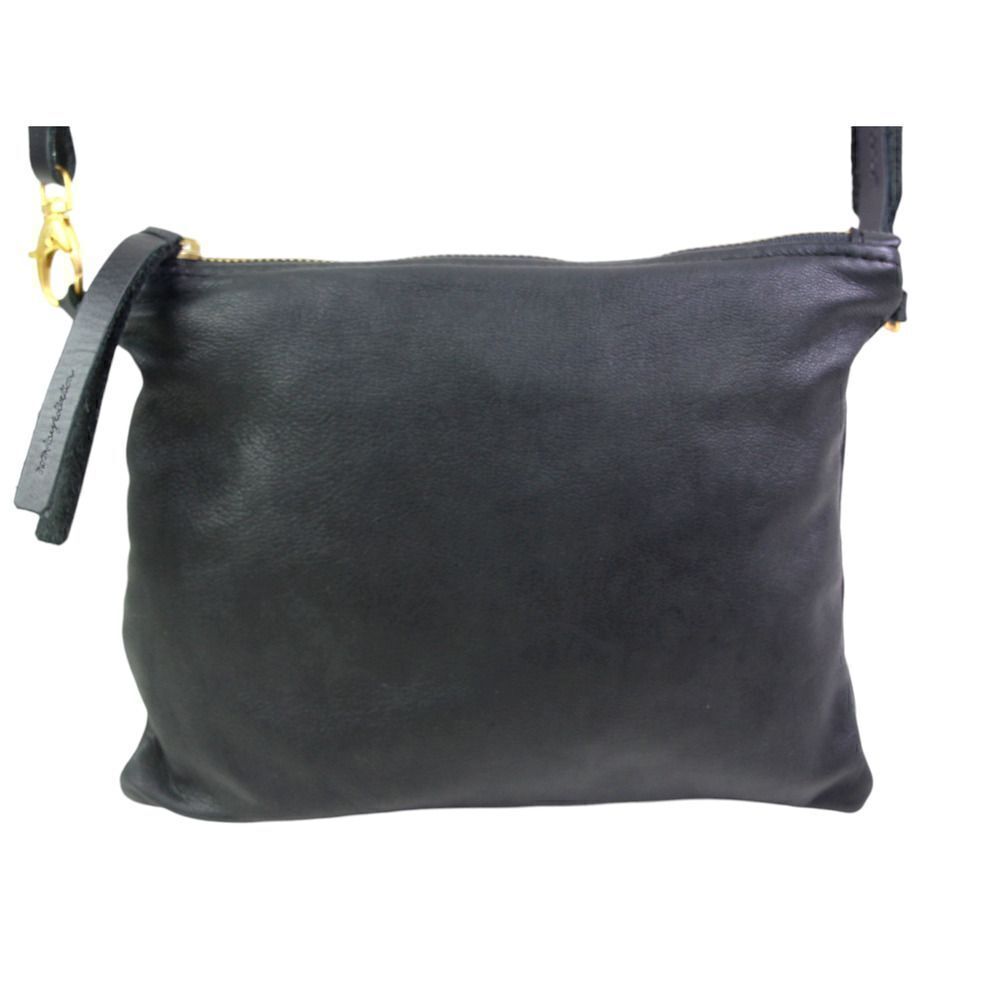 Noonday Collection BLACK GENUINE LEATHER X-BODY SHOULDER BAG CLUTCH PURSE